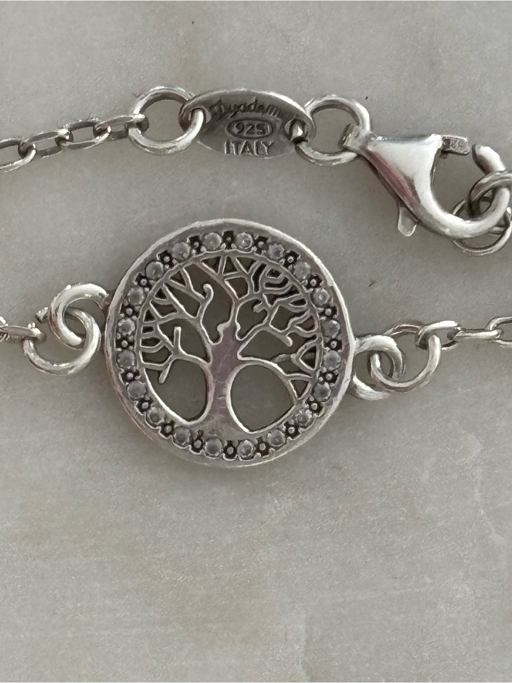 Authentic Dyadema Italy 925 Sterling Silver Tree of Life CZ Bracelet 16cm